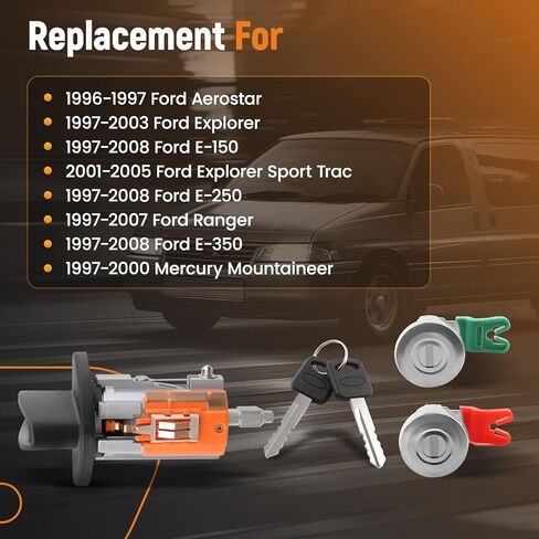 مجموعة أسطوانة قفل الباب ومفتاح الإشعال من maXpeedingrods مناسبة لسيارات Ford Aerostar، Explorer، Explorer Sport Trac، E-150/250/350، Ranger، Mercury Mountaineer، استبدال #: LC6177، DL5886، 597638 in Saudi Arabia