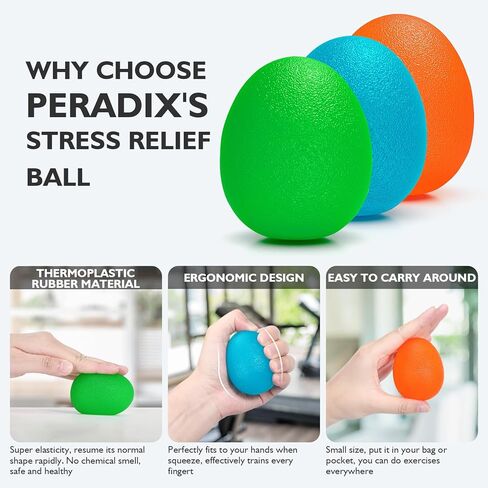 Peradix Hand Grip Strength Trainer, Stress Relief Ball for Adults and Kids, Wrist Rehab Therapy Hand Grip Equipment Ball Squishy Tools - Set of 3 Finger Resistance Exercise Squeezer in Kuwait