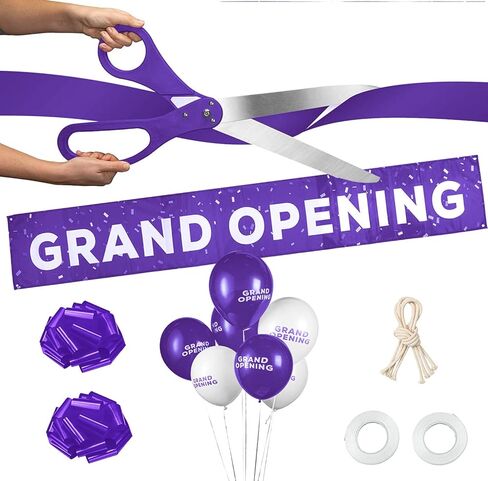 Deluxe Grand Opening Ribbon Cutting Ceremony Kit - 25" Giant Scissors with Gold Satin Ribbon, Banner, Bows, Balloons & More in Kuwait