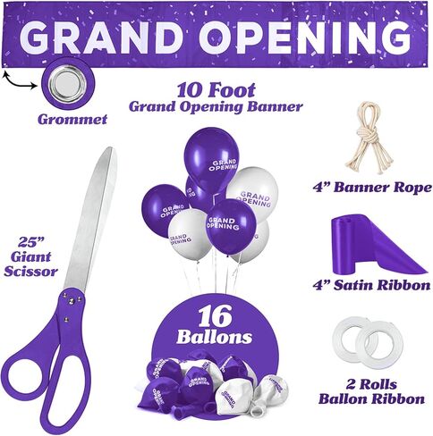 Deluxe Grand Opening Ribbon Cutting Ceremony Kit - 25" Giant Scissors with Gold Satin Ribbon, Banner, Bows, Balloons & More in Kuwait