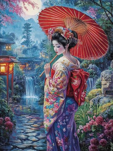 مجموعة غرز متقاطعة 11CT مطبوعة مسبقًا من Beautyl Geisha Girl للمبتدئين والكبار - أنماط تطريز سهلة لديكور المنزل والحرف اليدوية 562 in Kuwait