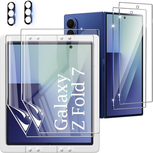 [مجموعتان من 6 قطع] واقي شاشة متوافق مع هاتف Galaxy Z Fold 7 5G، 2 طبقة داخلية من مادة TPU + 2 زجاج مقسى خارجي + 2 واقي عدسة كاميرا مع إطار موضعي، خالٍ من الفقاعات in Kuwait