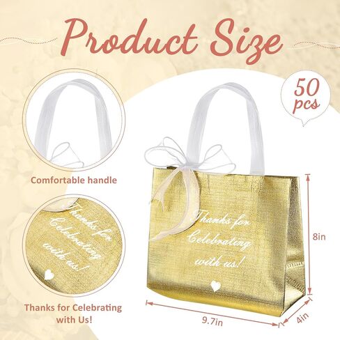 Amylove 36 Pcs Thanks for Celebrating with Us Rose Gold Gift Bags Set Reusable Non Woven Small Party Favor Bags Glossy Tote Birthday Goodie Bags with 8 Roll Bow Ribbon for Wedding Birthday in Saudi Arabia