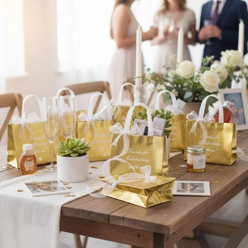 Amylove 36 Pcs Thanks for Celebrating with Us Rose Gold Gift Bags Set Reusable Non Woven Small Party Favor Bags Glossy Tote Birthday Goodie Bags with 8 Roll Bow Ribbon for Wedding Birthday in Saudi Arabia
