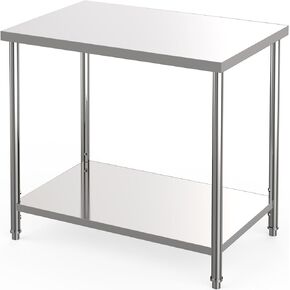 Stainless Steel Utility Table, 36" x 24" Heavy-Duty Rolling Workbench with Adjustable Undershelf & Locking Casters, 2-Tier Commercial Metal Work Table for Office, Warehouse, Workshop, Kitchen, Garage in Saudi Arabia