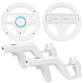 لعبة إطلاق النار EuroBird Wii u Zapper Gun Grip وعجلة القيادة - مناسبة لجهاز التحكم عن بعد اللاسلكي Wii Nunchuk (مجموعة بيضاء من 2) in Kuwait