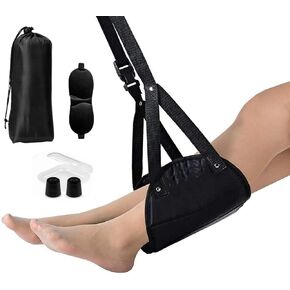 Travel Foot Rest Hammock - Memory Foam Airplane Footrest with Eye Mask & Earplugs | Adjustable for Flights, Office & Train Travel (1 Set) in Kuwait