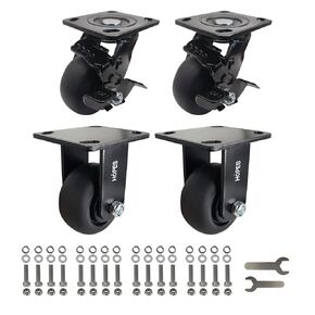 HOPES 4 X 2 inch Heavy Duty Casters,Rubber Casters Wheel,Flat Industrial Caster - Set of 4 - Use for Truck Dollies,Workbench,Transport,Handcarts,Utility cart (2 Brake & 2 Rigid, 1800lbs) in Saudi Arabia