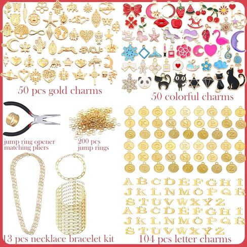 Tamkudoy Gold Charms Bracelet Necklace Making Kit- 419 PCS Jewelry Making Kit with Paperclip Bracelet Chain Necklace Kit, Charms Pendants, Jewelry Pliers, Jump Rings for Women DIY Crafts Supplies in Saudi Arabia