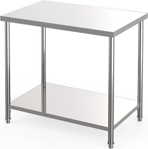 Stainless Steel Utility Table, 36" x 24" Heavy-Duty Rolling Workbench with Adjustable Undershelf & Locking Casters, 2-Tier Commercial Metal Work Table for Office, Warehouse, Workshop, Kitchen, Garage in Saudi Arabia