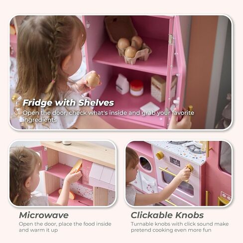 Teamson Kids Little Chef Savannah Wooden Montessori Pretend Play Kitchen for Toddlers Kids Ages 3+ Modular Three-Piece Set with Sink Cart Stove & Fridge for Boys and Girls Playset, Green in Saudi Arabia