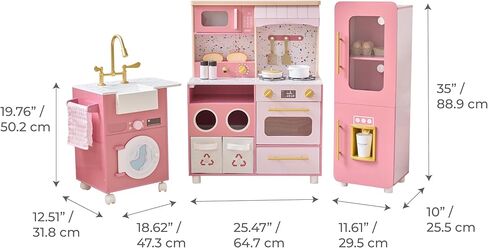 Teamson Kids Little Chef Savannah Wooden Montessori Pretend Play Kitchen for Toddlers Kids Ages 3+ Modular Three-Piece Set with Sink Cart Stove & Fridge for Boys and Girls Playset, Green in Saudi Arabia