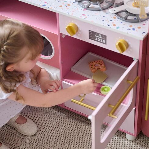 Teamson Kids Little Chef Savannah Wooden Montessori Pretend Play Kitchen for Toddlers Kids Ages 3+ Modular Three-Piece Set with Sink Cart Stove & Fridge for Boys and Girls Playset, Green in Saudi Arabia