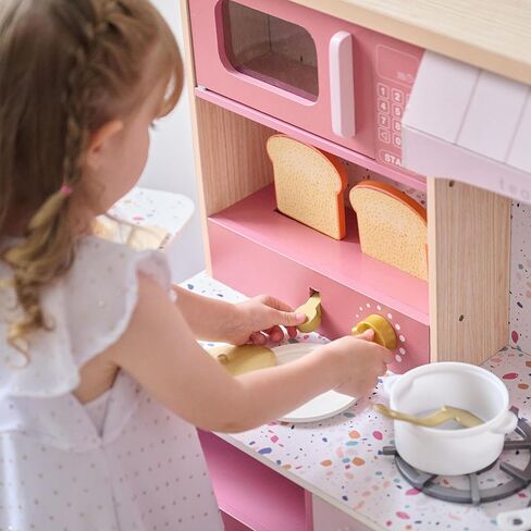 Teamson Kids Little Chef Savannah Wooden Montessori Pretend Play Kitchen for Toddlers Kids Ages 3+ Modular Three-Piece Set with Sink Cart Stove & Fridge for Boys and Girls Playset, Green in Saudi Arabia