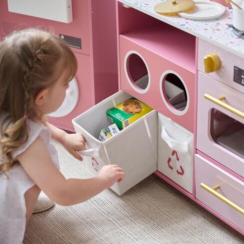 Teamson Kids Little Chef Savannah Wooden Montessori Pretend Play Kitchen for Toddlers Kids Ages 3+ Modular Three-Piece Set with Sink Cart Stove & Fridge for Boys and Girls Playset, Green in Saudi Arabia