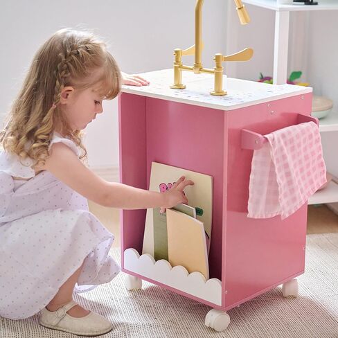 Teamson Kids Little Chef Savannah Wooden Montessori Pretend Play Kitchen for Toddlers Kids Ages 3+ Modular Three-Piece Set with Sink Cart Stove & Fridge for Boys and Girls Playset, Green in Saudi Arabia