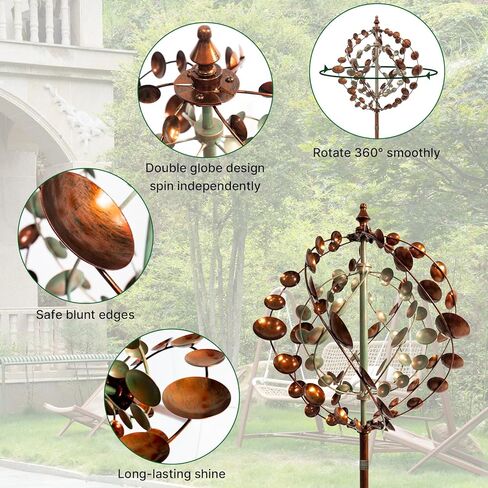 دوارات الرياح في الهواء الطلق، منحوتات رياح حركية معدنية كبيرة مقاس 75 بوصة للحديقة، فن ساحة دوارة 360 درجة مع قطعتين لتزيين علم الترحيب in Kuwait