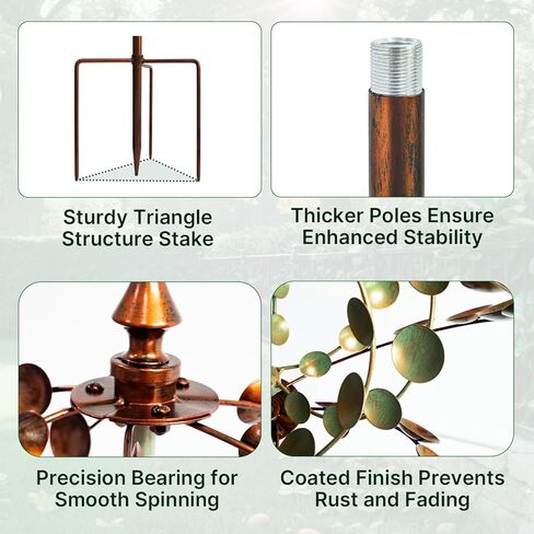دوارات الرياح في الهواء الطلق، منحوتات رياح حركية معدنية كبيرة مقاس 75 بوصة للحديقة، فن ساحة دوارة 360 درجة مع قطعتين لتزيين علم الترحيب in Kuwait