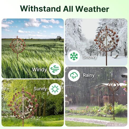 دوارات الرياح في الهواء الطلق، منحوتات رياح حركية معدنية كبيرة مقاس 75 بوصة للحديقة، فن ساحة دوارة 360 درجة مع قطعتين لتزيين علم الترحيب in Kuwait