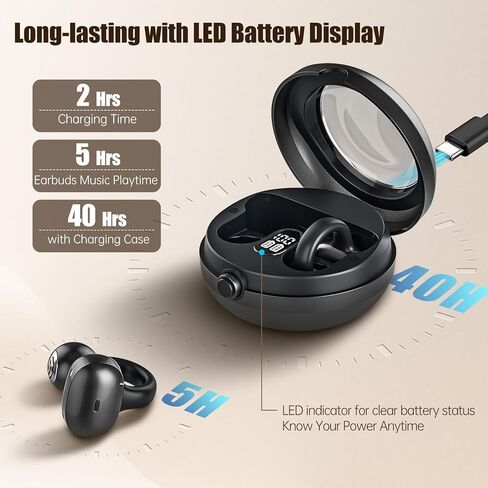 سماعات أذن لاسلكية، سماعات أذن بشاشة عرض رقمية LED تعمل لمدة 50 ساعة مع سماعة بلوتوث 5.3، سماعات مقاومة للماء IPX7 للجري/التمرين، أرجواني in Kuwait