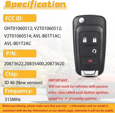 استبدال مفتاح السيارة القابل للطي يناسب 2010-2019 GMC Terrain/14-18 Buick Encore/10-19 Equinox/16-19 Impala/12-17 Sonic OHT01060512، V2T01060512، قطعة واحدة in Saudi Arabia