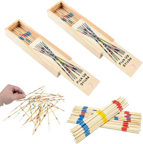 Classic Wooden Thin Pick Up Stick Game 31 Pieces Fun Family Game Gift Idea, 7" Tall, (2-Pack) in Saudi Arabia