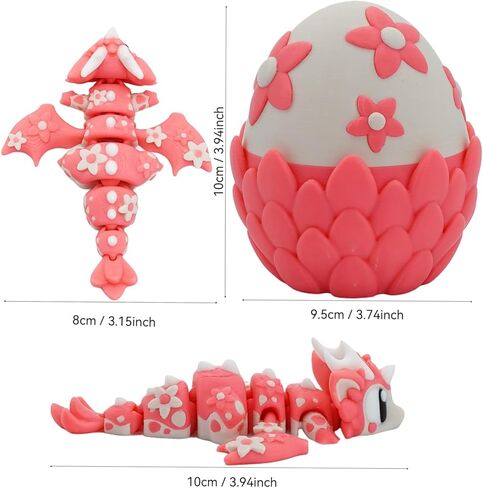 3D Printed Crystal in Egg – Articulated Ice Dragon Figure with Detailed Eggshell – Fantasy Collectible (Blue 1 Dragon and 1 Egg) in Saudi Arabia