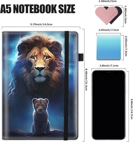 Hardcover Executive Notebooks, A5 PU Leather Lined Journal Notebook, 200 Pages Thick Paper Subject Notebooks for School,Work,Home Writing Business Notebook, Diary Book ， Lion Painting in Kuwait