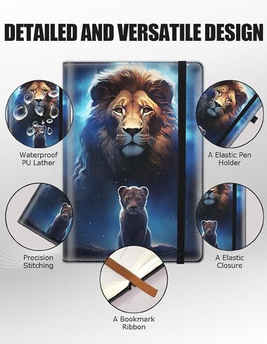 Hardcover Executive Notebooks, A5 PU Leather Lined Journal Notebook, 200 Pages Thick Paper Subject Notebooks for School,Work,Home Writing Business Notebook, Diary Book ， Lion Painting in Kuwait