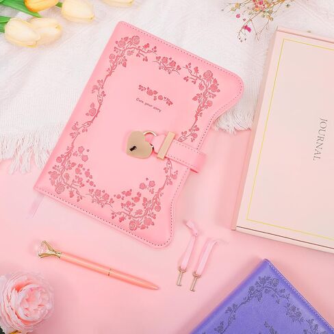 Diary with Lock and Keys for Girls & Women,360 Gold Edged Pages, Journal with Lock for Girls Gift Ideas, Journal with Pen & Bookmark & Gift Box,Secret Diary Gift for Teen Girls Ages 8-18(Garden Pink) in Saudi Arabia