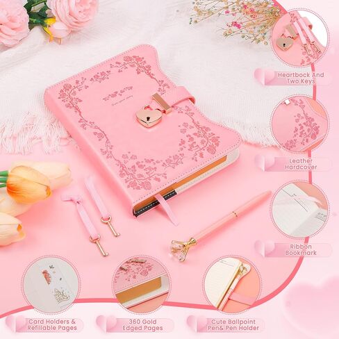 Diary with Lock and Keys for Girls & Women,360 Gold Edged Pages, Journal with Lock for Girls Gift Ideas, Journal with Pen & Bookmark & Gift Box,Secret Diary Gift for Teen Girls Ages 8-18(Garden Pink) in Saudi Arabia