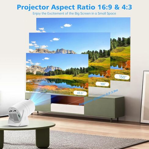 جهاز عرض صغير HY300 PRO، جهاز عرض محمول مع ثنائي النطاق WIFI6 5G لاسلكي 5.4 بلوتوث، جهاز عرض ذكي يدعم 4K 1080P، تصحيح الانحراف التلقائي 35 بوصة - 130 بوصة شاشة عرض فيديو in Kuwait