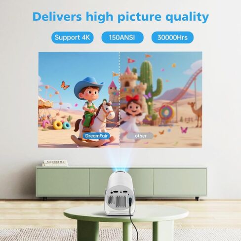 جهاز عرض صغير HY300 PRO، جهاز عرض محمول مع ثنائي النطاق WIFI6 5G لاسلكي 5.4 بلوتوث، جهاز عرض ذكي يدعم 4K 1080P، تصحيح الانحراف التلقائي 35 بوصة - 130 بوصة شاشة عرض فيديو in Kuwait