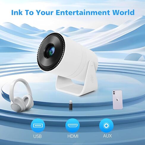 جهاز عرض صغير HY300 PRO، جهاز عرض محمول مع ثنائي النطاق WIFI6 5G لاسلكي 5.4 بلوتوث، جهاز عرض ذكي يدعم 4K 1080P، تصحيح الانحراف التلقائي 35 بوصة - 130 بوصة شاشة عرض فيديو in Kuwait