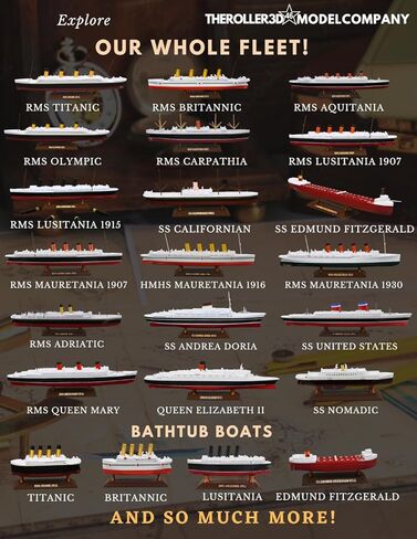 سفينة نموذج عرض مُصممة مسبقًا مقاس 12 بوصة مع حامل (نموذج طول RMS Lusitania Wartime بطول 1 قدم مع طوربيدات (4 قطع) وحامل) in Kuwait
