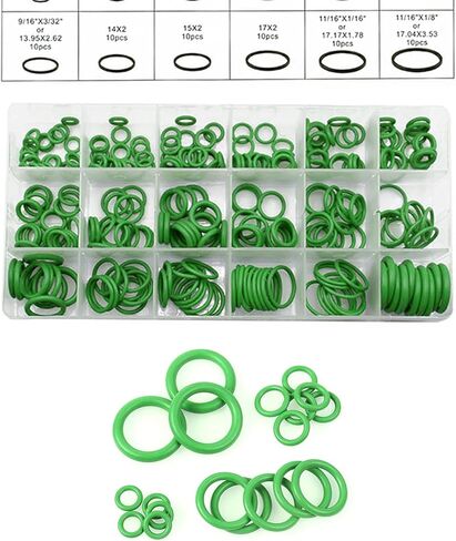 Qurbun 270 PCS Car Air Conditioning Compressor Seal Ring Kits, 18 Sizes Seal Rubber O-Ring Washers, O-Ring Assortment Set with Storage Box, Fit for Car Repair, Plumbing or Air Connections (Green) in Saudi Arabia