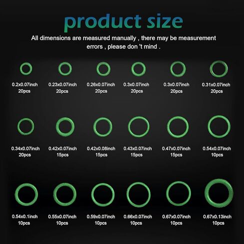 Qurbun 270 PCS Car Air Conditioning Compressor Seal Ring Kits, 18 Sizes Seal Rubber O-Ring Washers, O-Ring Assortment Set with Storage Box, Fit for Car Repair, Plumbing or Air Connections (Green) in Saudi Arabia