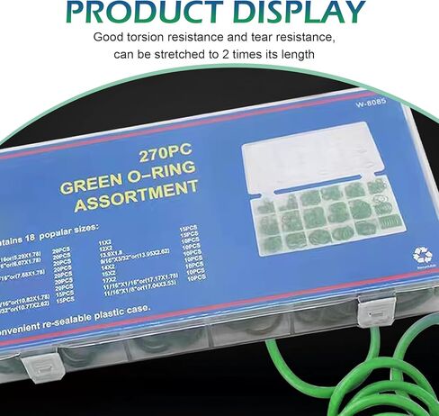 Qurbun 270 PCS Car Air Conditioning Compressor Seal Ring Kits, 18 Sizes Seal Rubber O-Ring Washers, O-Ring Assortment Set with Storage Box, Fit for Car Repair, Plumbing or Air Connections (Green) in Saudi Arabia