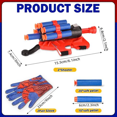 2 Set Spider Web Shooters with Gloves and Soft Bullet,Super Wrist Launcher Toy for Kids,Toy for 3 4 5 6-8 9 Year Old Boy in Saudi Arabia