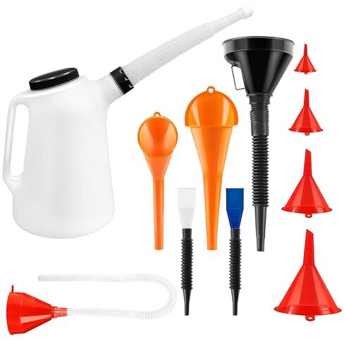 5 Quart Jug with 10 Pcs Funnel Set – Automotive Container and Dispenser with Flexible Spout for Oil Change, Coolant, Fuel, and Transmission Fluids in Saudi Arabia