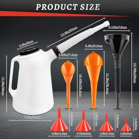 5 Quart Jug with 10 Pcs Funnel Set – Automotive Container and Dispenser with Flexible Spout for Oil Change, Coolant, Fuel, and Transmission Fluids in Saudi Arabia