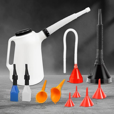 5 Quart Jug with 10 Pcs Funnel Set – Automotive Container and Dispenser with Flexible Spout for Oil Change, Coolant, Fuel, and Transmission Fluids in Saudi Arabia