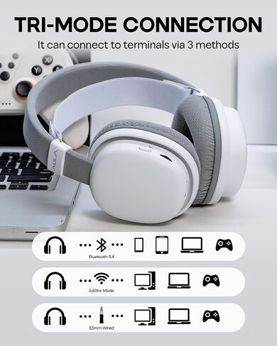 MechLands Aula G7 Wireless Gaming Headset for PS4/PS5/PC/Switch, Over-Ear Headphones with Detachable Noise Canceling Mic, RGB, Surround Sound, 60H Battery, 2.4GHz/BT/Wired (Black) in Kuwait