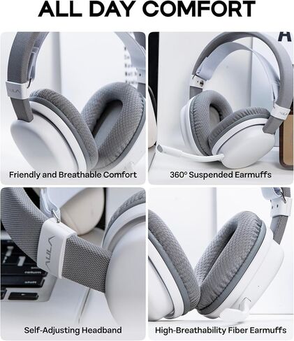 MechLands Aula G7 Wireless Gaming Headset for PS4/PS5/PC/Switch, Over-Ear Headphones with Detachable Noise Canceling Mic, RGB, Surround Sound, 60H Battery, 2.4GHz/BT/Wired (Black) in Kuwait