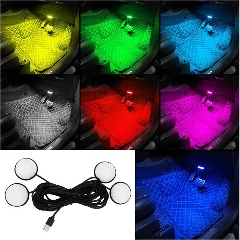 Car Interior LED Lights, 4 in 1 Bright Vehicle Ambient Neon Light Kit with DC 5V USB Port, Automotive Under Dash Decoration Night Lamp, Universal for RV, Truck, Sedan (RGB) in Saudi Arabia