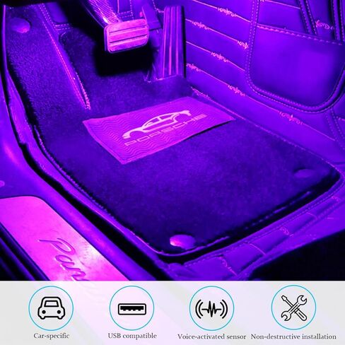 Car Interior LED Lights, 4 in 1 Bright Vehicle Ambient Neon Light Kit with DC 5V USB Port, Automotive Under Dash Decoration Night Lamp, Universal for RV, Truck, Sedan (RGB) in Saudi Arabia