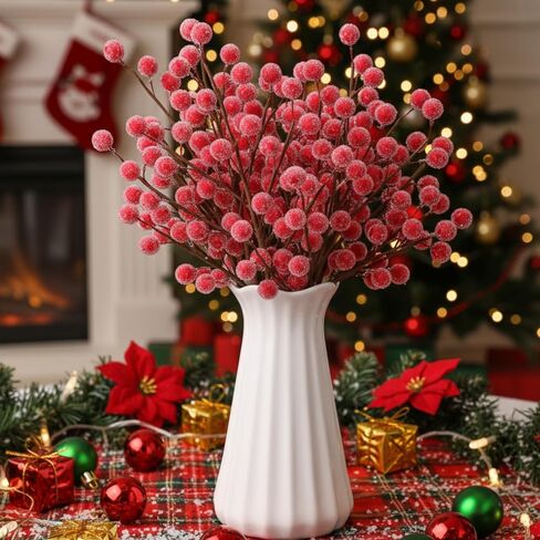 Suncalla 24 Pcs Christmas Red Berry Stems, 13.5" Holly Frosted Artificial Red Berries Stems, Waterproof Snowy Berry Branches Picks for Christmas Tree Decor DIY Wreath Floral Arrangement Gift Wrapping in Saudi Arabia
