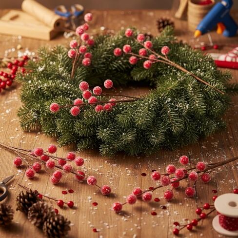 Suncalla 24 Pcs Christmas Red Berry Stems, 13.5" Holly Frosted Artificial Red Berries Stems, Waterproof Snowy Berry Branches Picks for Christmas Tree Decor DIY Wreath Floral Arrangement Gift Wrapping in Saudi Arabia