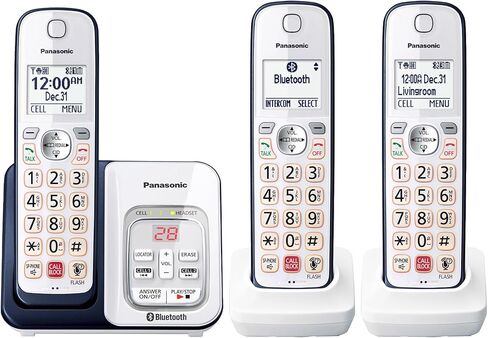 Panasonic 3 Handset Expandable Cordless Phone System with Link2Cell Bluetooth, Voice Assistant, Answering Machine and Call Blocking - KX-TGD863A in Saudi Arabia