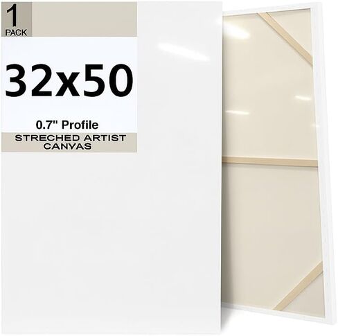 قماش ممتاز للرسم - 36x48-32x46-32x48 بوصة - سمك 0.7-1 بوصة - لوحة خلفية - أكريليك مثالي، زيت، فن ألوان مائية - XL - كبير جدًا - جودة فنية احترافية بيضاء فارغة (32x46) in Kuwait